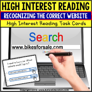 Task Cards HIGH INTEREST READING Website Internet Search “Task Box Filler”